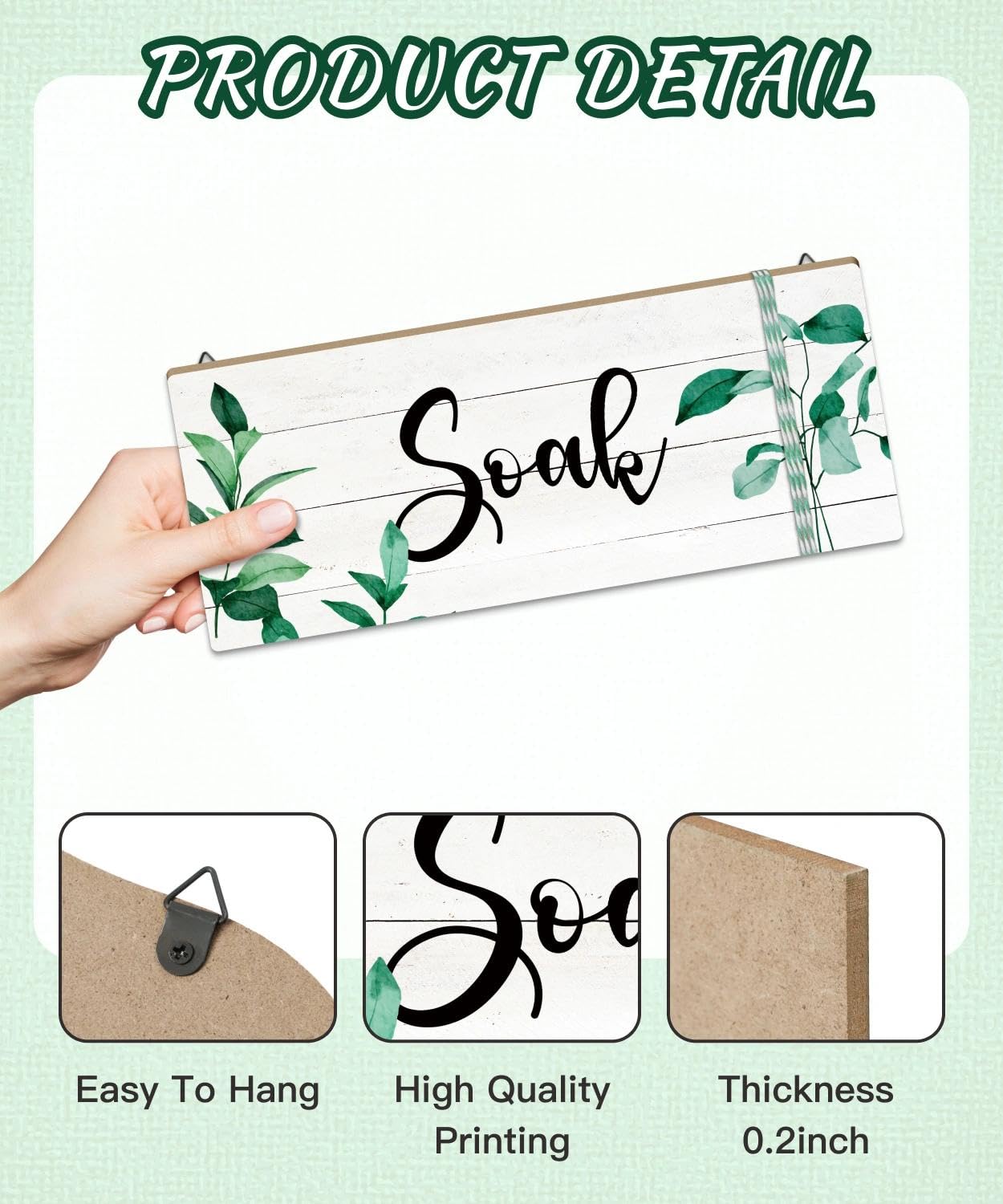 Putuo Decor Bathroom Wall Decors Relax Soak Breathe Unwind Wall Decor Set of 4, Botanical Bathroom Quote Wood Sign Panels, Spa Style Hanging Wall Art for Bathroom, Bedroom, Yoga Room, Apartment