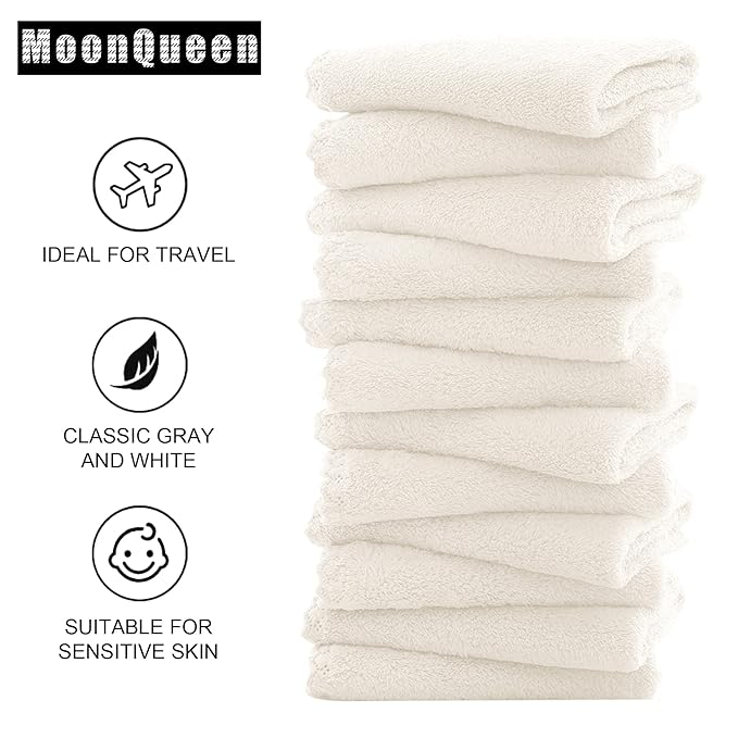 MOONQUEEN Microfiber Facial Cloths Fast Drying Washcloth 12 Pack