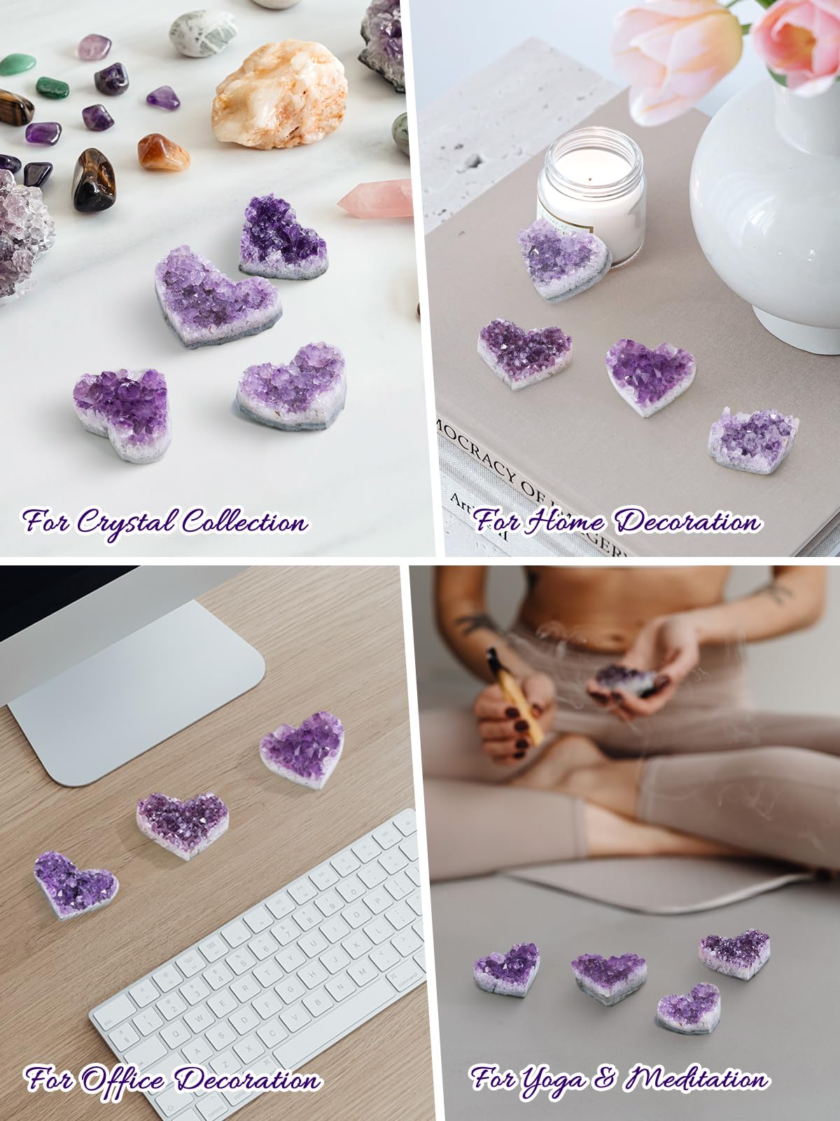 Top Plaza Natural Amethyst Crystal Gemstones Heart Amethyst Raw Cluster Geode Purple Stones Energy Balance Healing Crystal Decor 1.57"-1.97"