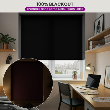 FURNISHED Roller Blinds Thermal Blackout Roller Blind - Trimmable Insulated UV Protection Child Safe Easy Fit Home Office Window Blinds, Dark Grey, 60W x 165H cm