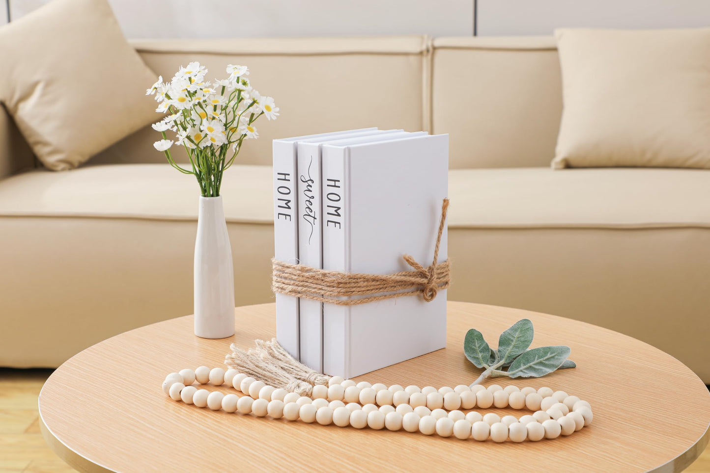 White Decorative Faux Books for Farmhouse & Living Room Decor - Coffee Table & Shelf Accent, Home Sweet Home