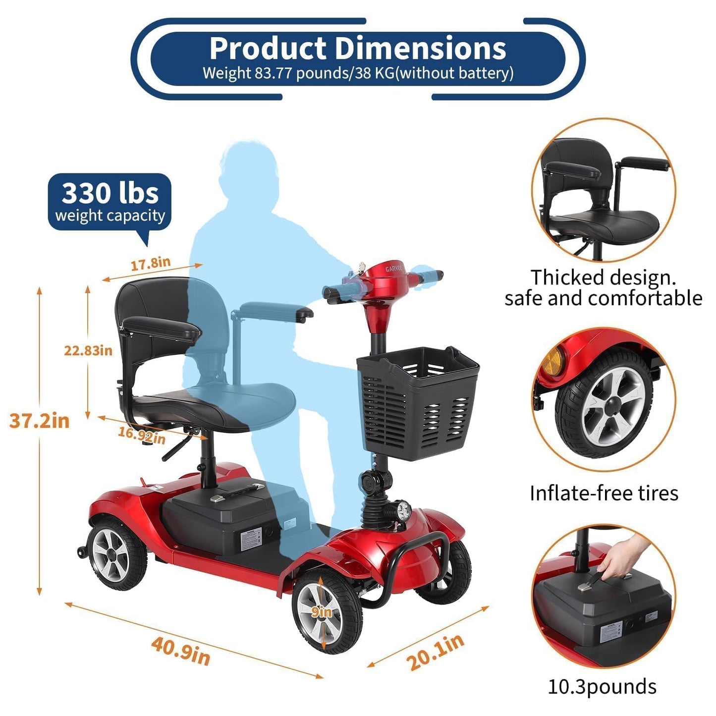 Foldable 4-Wheel Mobility Scooter for Adults & Seniors, 330LBS Heavy Duty, 20-Mile Range Electric Mobility Scooter, 3.7 MPH Lightweight Folding Mobility Scooter for Indoor Outdoor Travel
