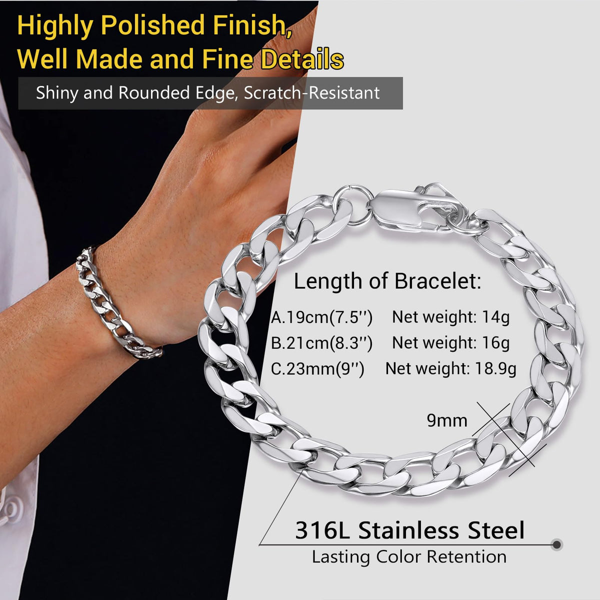 PROSTEEL Stainless Steel Chain Bracelets Trendy Layering Curb Chain Cuban Link Minimalist Bracelet Men Jewelry