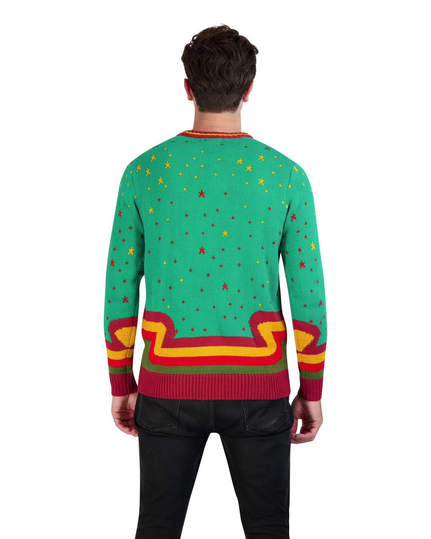 Holiday Hype Men's Festive Ugly Christmas Holiday Party Pull Over Sweater, Psychedelic Santa, Small