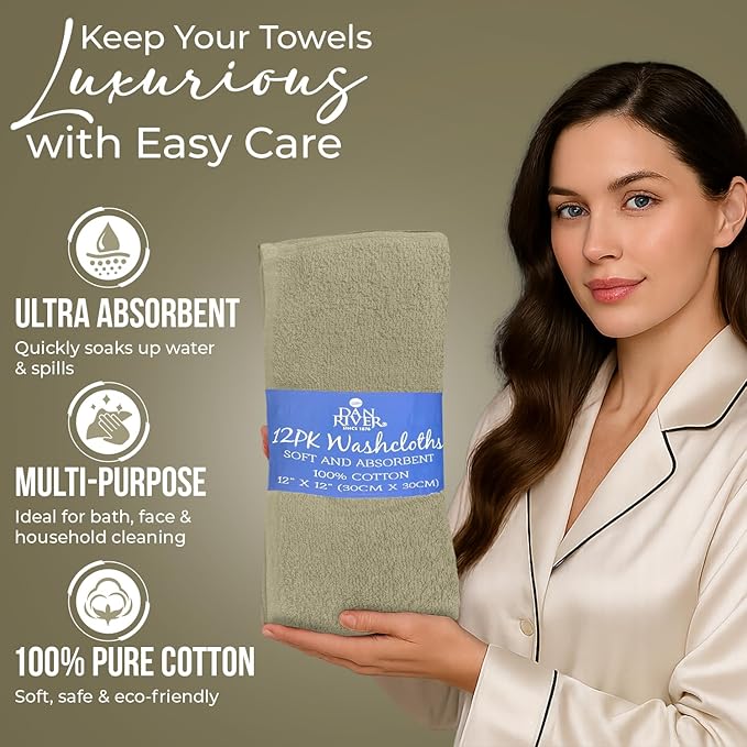 DAN RIVER 12 Pack Wash Cloths for Showering