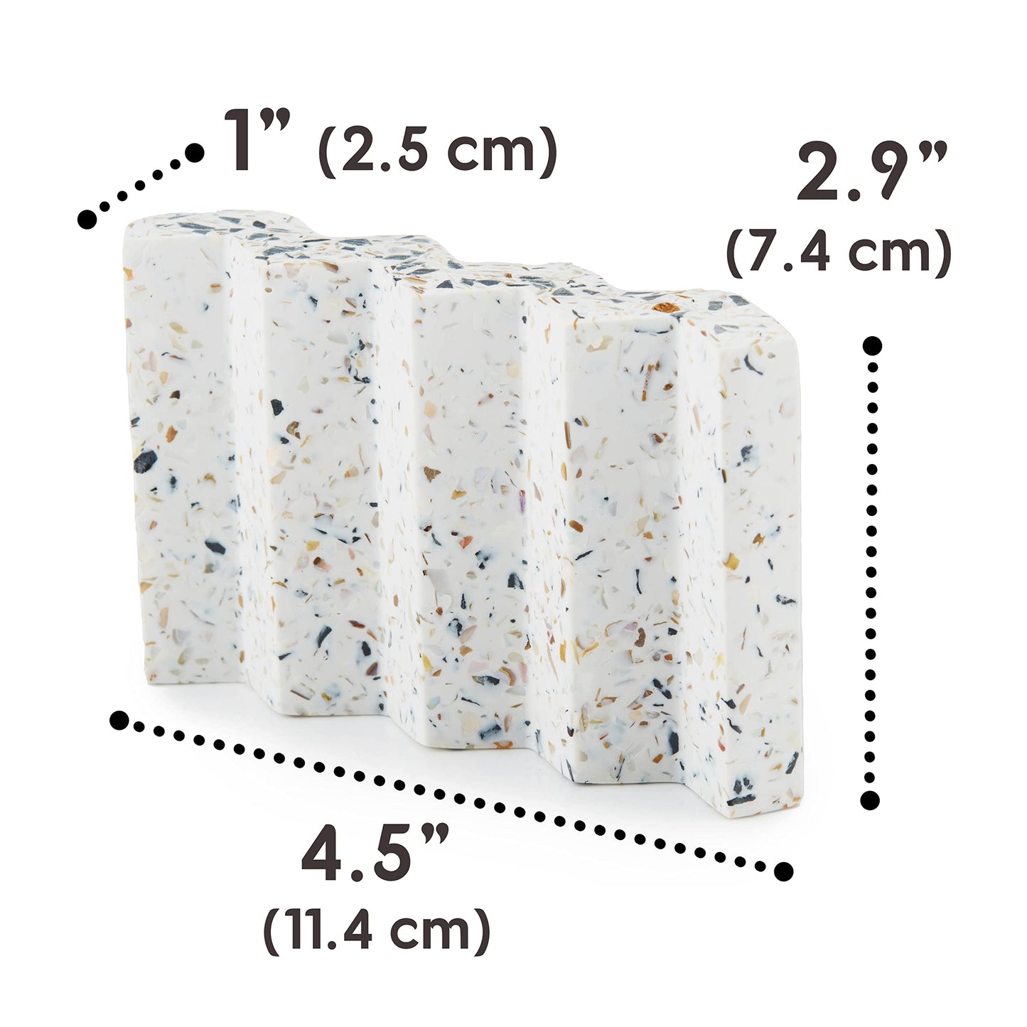 Tapeera Zig Zag Terrazzo Stone Soap Dish for Bathroom Sink - Concrete Soap Saver for Bar Soap Holder for Shower - Sponge Holder - Self Draining Soap Dish Holder - Kitchen Soap Tray (White)