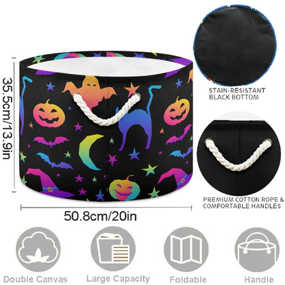 visesunny Halloween Pumpkin Cat Bat Ghost Witch Hat Collapsible Large Capacity Basket Storage Bin with Durable Cotton Handles, Home Organizer Solution for Office, Bedroom, Closet, Toys, Laundry