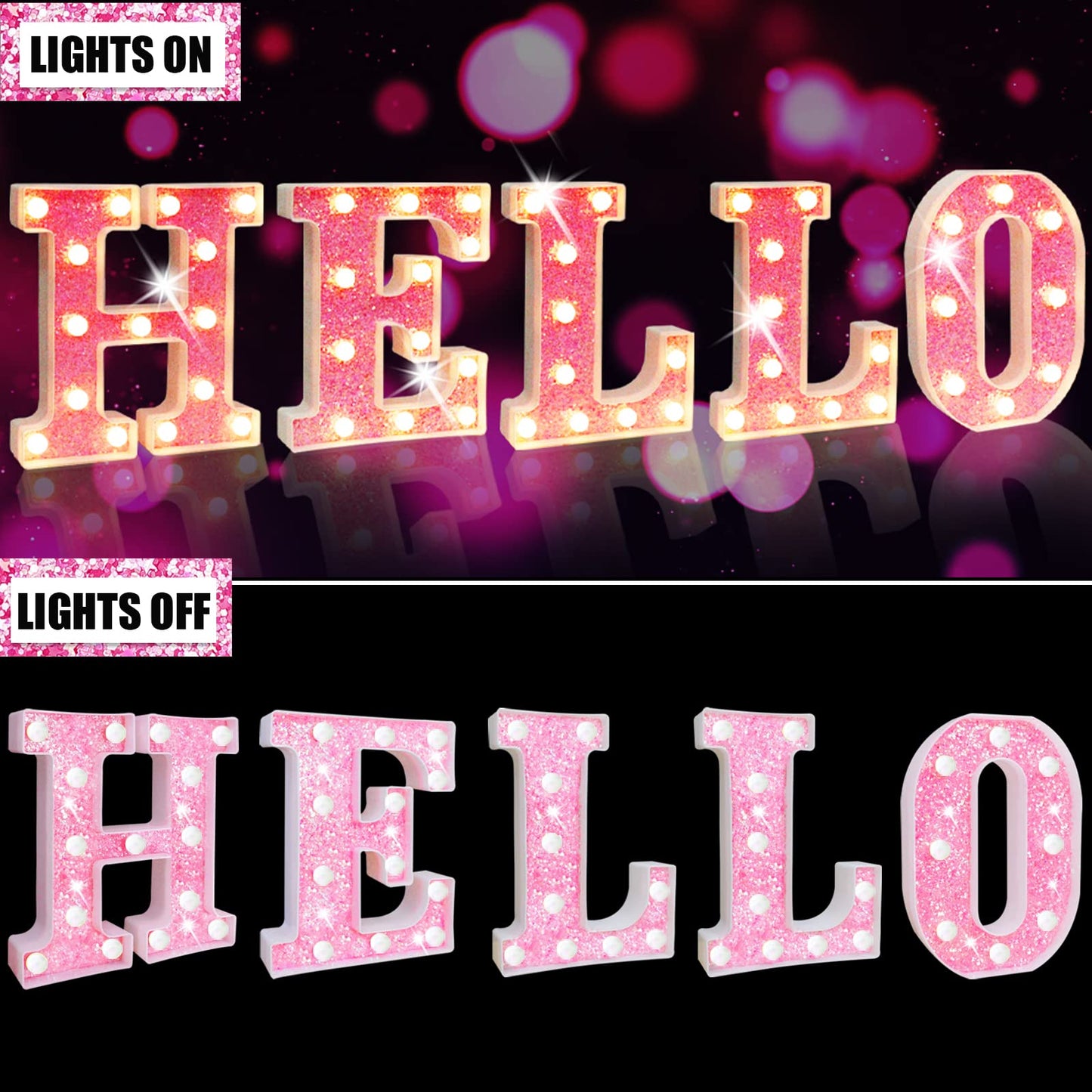 Pink Light Up Letters, Glitter Alphabet Letter Sign LED Marquee Letter Lights Battery Powered for Night Light Girls Bedroom Birthday Party Wedding Home Christmas Decorations Gift for Her-Pink I