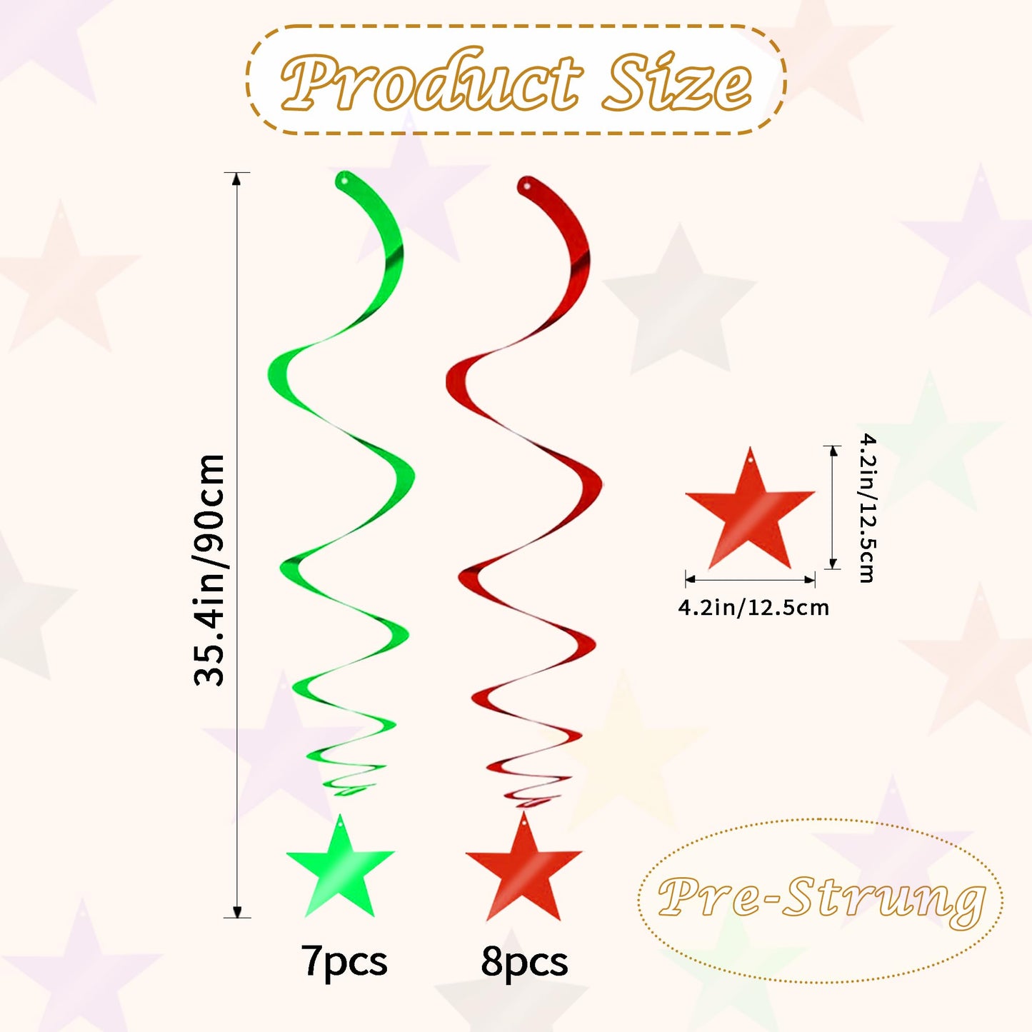 BEISHIDA Red Green Star Hanging Swirl Christmas Decorations Ceiling Hanging Party Supplies for Christmas Birthday Wedding Decorations, Pack of 15