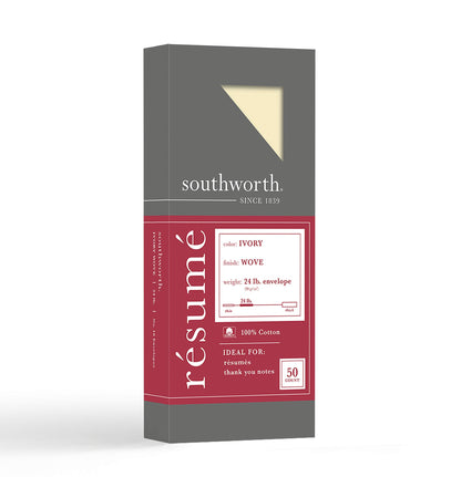 Southworth R14I10L 100% Cotton #10 Resume Envelope Ivory 24 lbs. Wove 50/Box