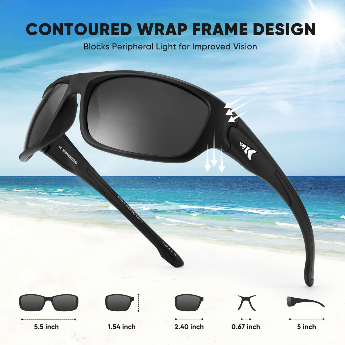 KastKing Ellijay Bifocal Polarized Sunglasses, Bi-Focal x1.5 x2.0 x2.5 Magnifications, Wrap Sport Reader Sunglasses