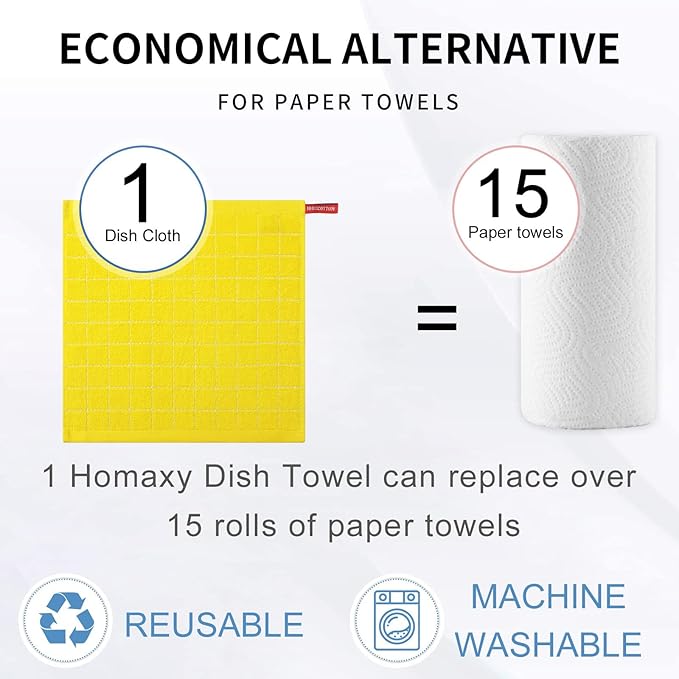 Homaxy 100% Cotton Terry Kitchen Dish Cloths, Ultra Soft and Absorbent Dish