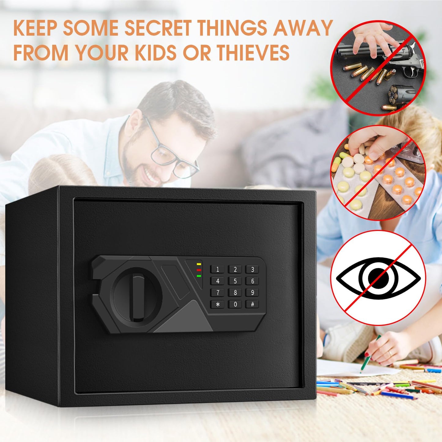 1.2 Cub Small Fireproof Safes for Home Use, Digital Home Safe Fireproof Waterproof with Programmable Keypad, Spare Keys and Removable Shelf, Fire Safe Box for Money Medicines Valuables