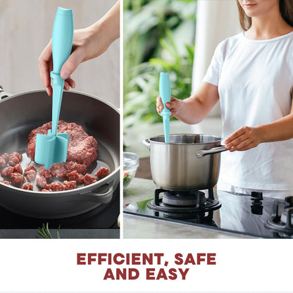 Meat Chopper, Upgrade Hamburger Smasher, Premium Heat Resistant Meat Masher for Ground Beef, Ground Turkey and More, Non Stick Mix Grinder-Aqua
