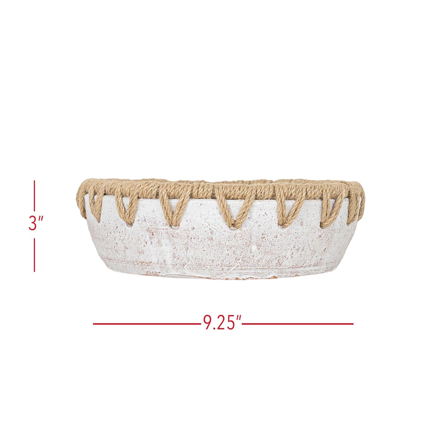 Foreside Home and Garden 3" x 9.25" Landon Decorative White Terracotta Greenery Planter Pot Bowl w/Woven Geometric Jute Rim Home Boho Rustic Style Natural Accent Piece Faux Artificial Plant Decor