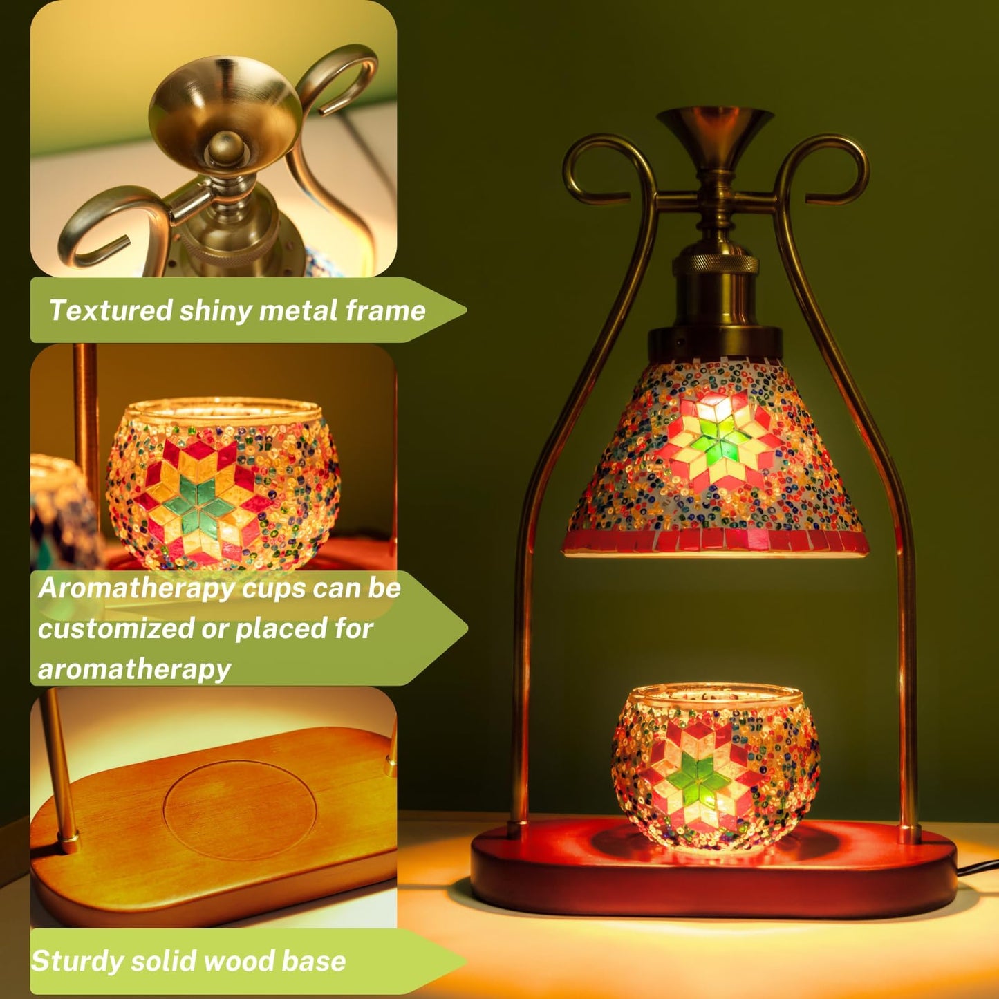 CAutoMart Candle Warmer Lamp Turkish Table Lamp, Mosaic Lamp, Wax Melt Warmer, Moroccan Mosaic Lamps, Antique Design, Adjustable Brightness，Suitable for Mood Lighting for Home Decor