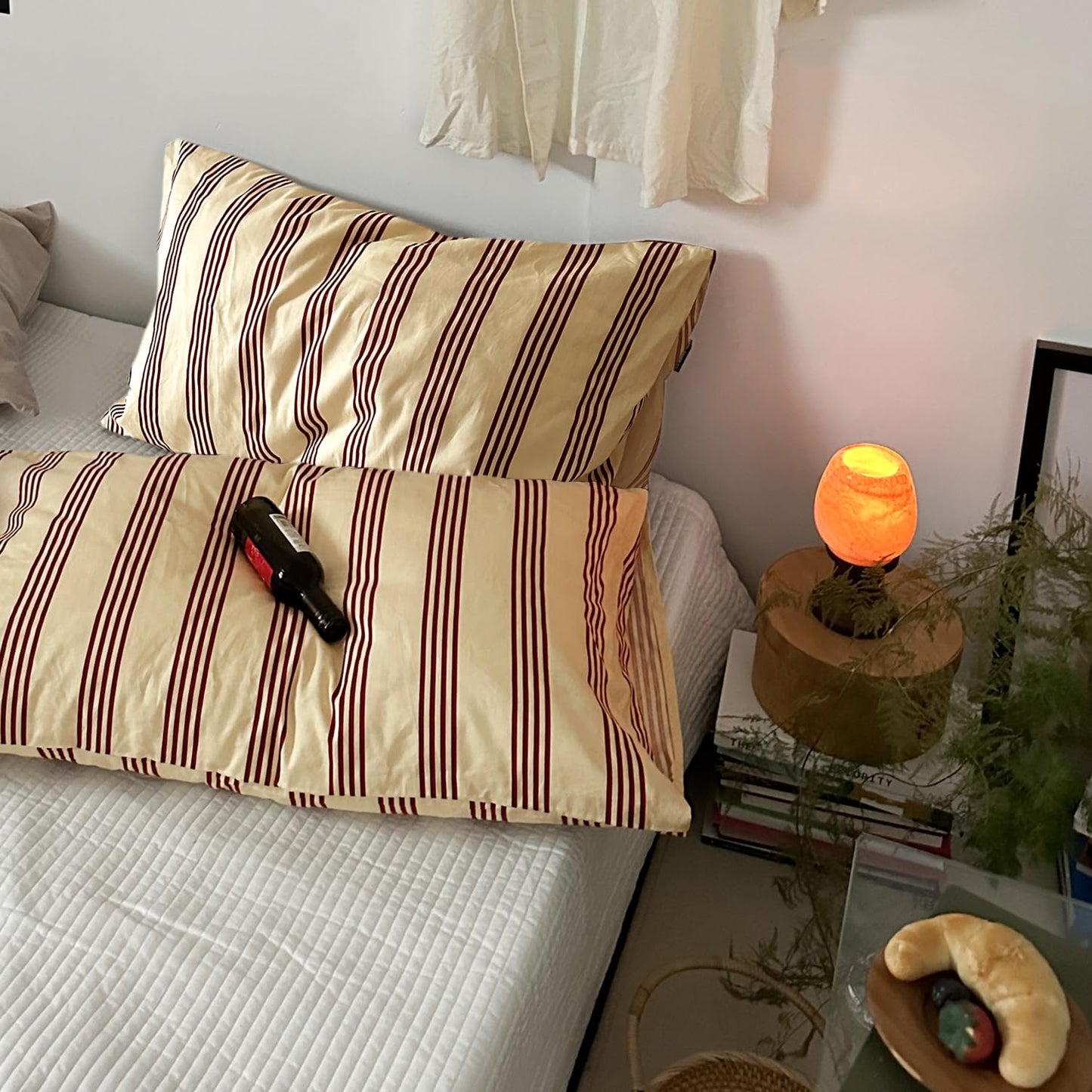 mixinni King Size Striped Pillowcases Set - 2 Pack 100% Cotton Rust & Beige Striped Pillow Covers with Envelope Closure | Classic Vintage Modern Bedding | Fits King (Pillows Not Included)