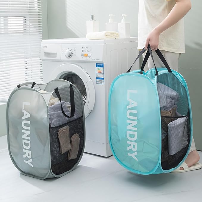 2pcs Pop Up Mesh Laundry Hamper Room Collapsible Storage Bin Lightweight Basket