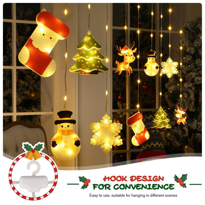 BLOOMWIN Window Lights Christmas Decor - 9.8ft LED Xmas Window Lights Indoor Curtain String Lights - 3D Hanging Christmas Novelty Decorations Bay Window Bedroom Snowflakes Snowman
