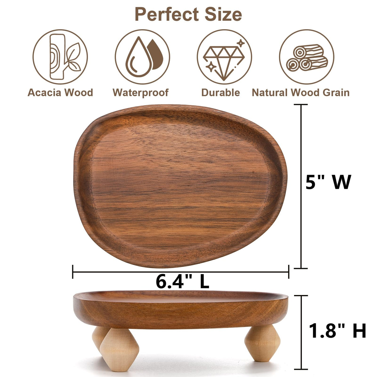 Dicunoy 2 Pack Handle Holder, 6" Wooden Display Riser Tray for Decor, Small Rustic Candle Plate Stand Pedestal for Display, Mini Candle Base Dish for Bathroom Counter Tabletop Centerpieces Kitchen