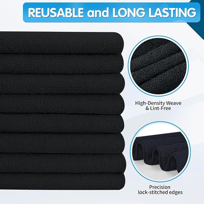FIXSMITH Black Microfiber Cleaning Cloth -Pack of 50, Highly Absorbent Cleaning