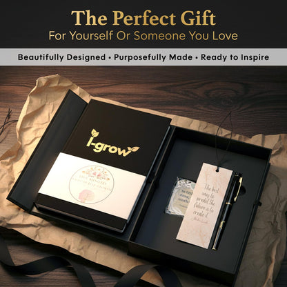 Gratitude Journal for Men & Women (Black) - A5 Hardcover Daily Prompt Journal with Gift Box & Pen - 5 Minute Practice for Mindfulness, Success & Productivity - Includes Stickers & Bookmark - 2026 Gift Set