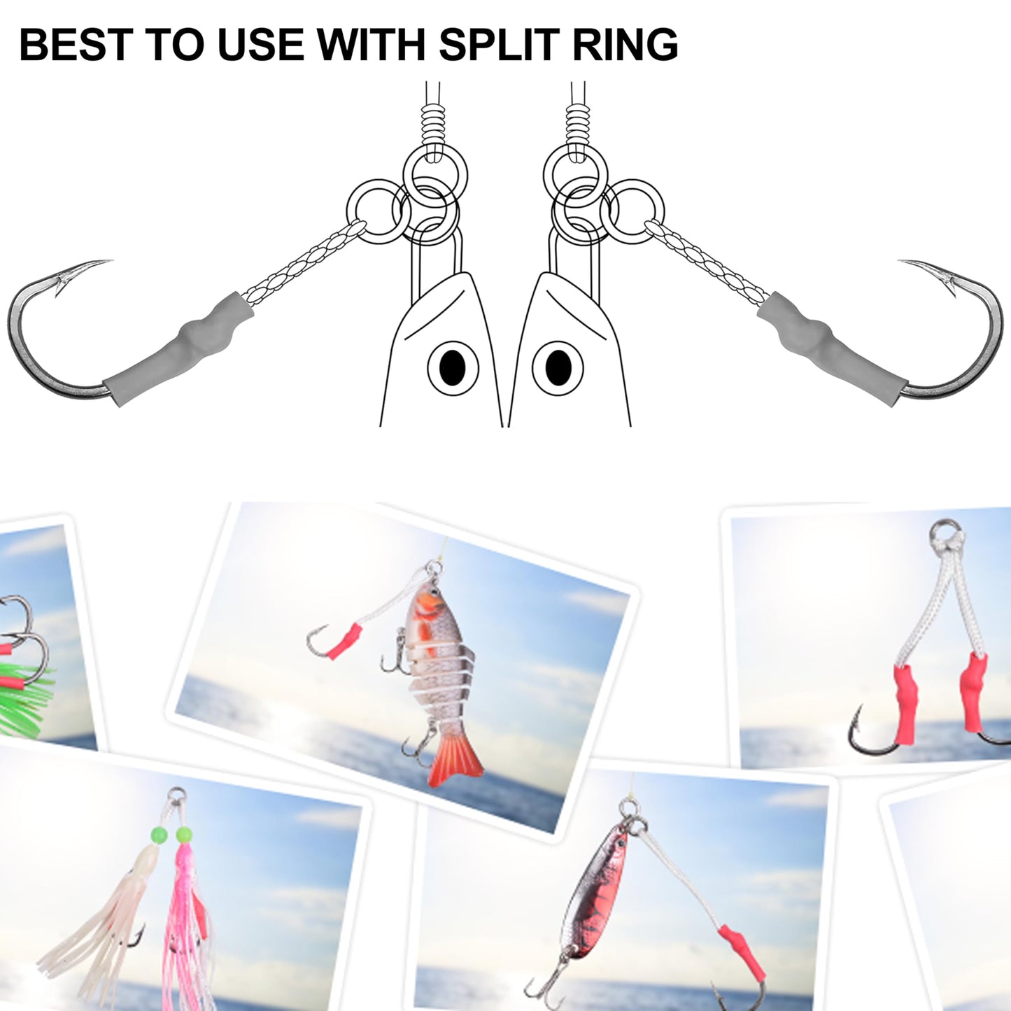 Fishing Assist Hooks for Jigging, 30pcs Saltwater Jigging Hooks for Slow Pitch Jig Speed Jig Vertical Butterfly Jig Speed Jig Hooks Stainless Steel Jigging Assist Hooks with Braid Cords