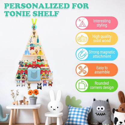RZYLKA Tent for Tonies Box 1/2 Tonies Figures Organizer Storage Shelf Wall Mounted, Magnetic Display Collection 30~40 Characters Floating Shelves Storage Player