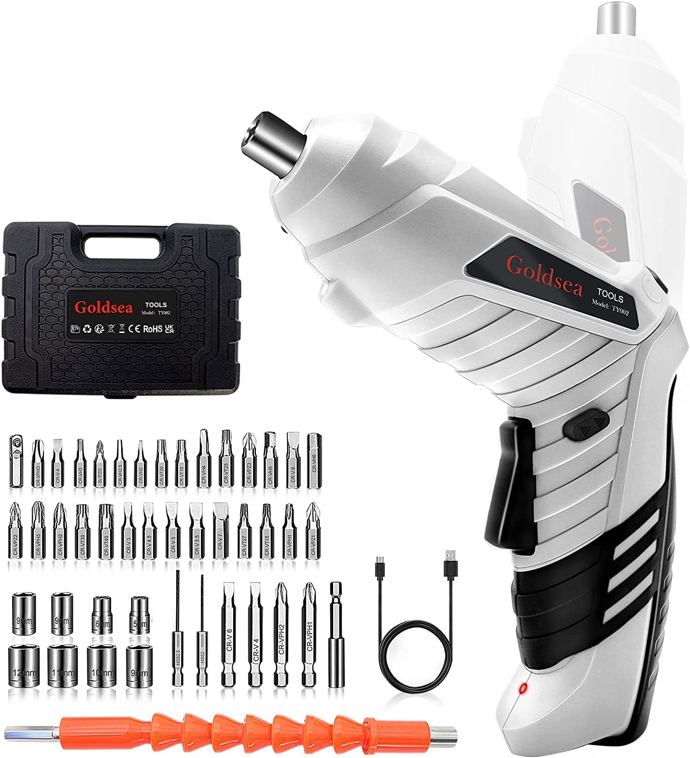 Goldsea Electric Screwdriver Cordless, Cordless Drill & Screwdriver Set, 47 in 1 Power Tools 4.2V Li-ion 3.5Nm Rotatable Cordless Electric Drill Drivers Home Improvement DIY