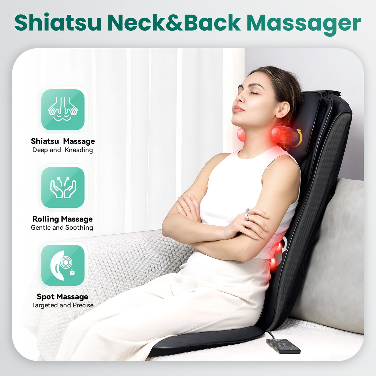 Snailax 2025 Shiatsu Neck Back Massager with Heat -Deep Kneading Massage Chair Pad,Adjustable Intensity,Full Body Massage Seat Cushion for Relaxation