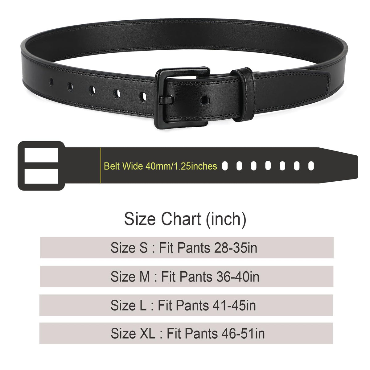 XZQTIVE Men’s Metal Free Belt Hypoallergenic Leather Belts For Jeans Dress Nickle Free TSA Belt With Black Buckle