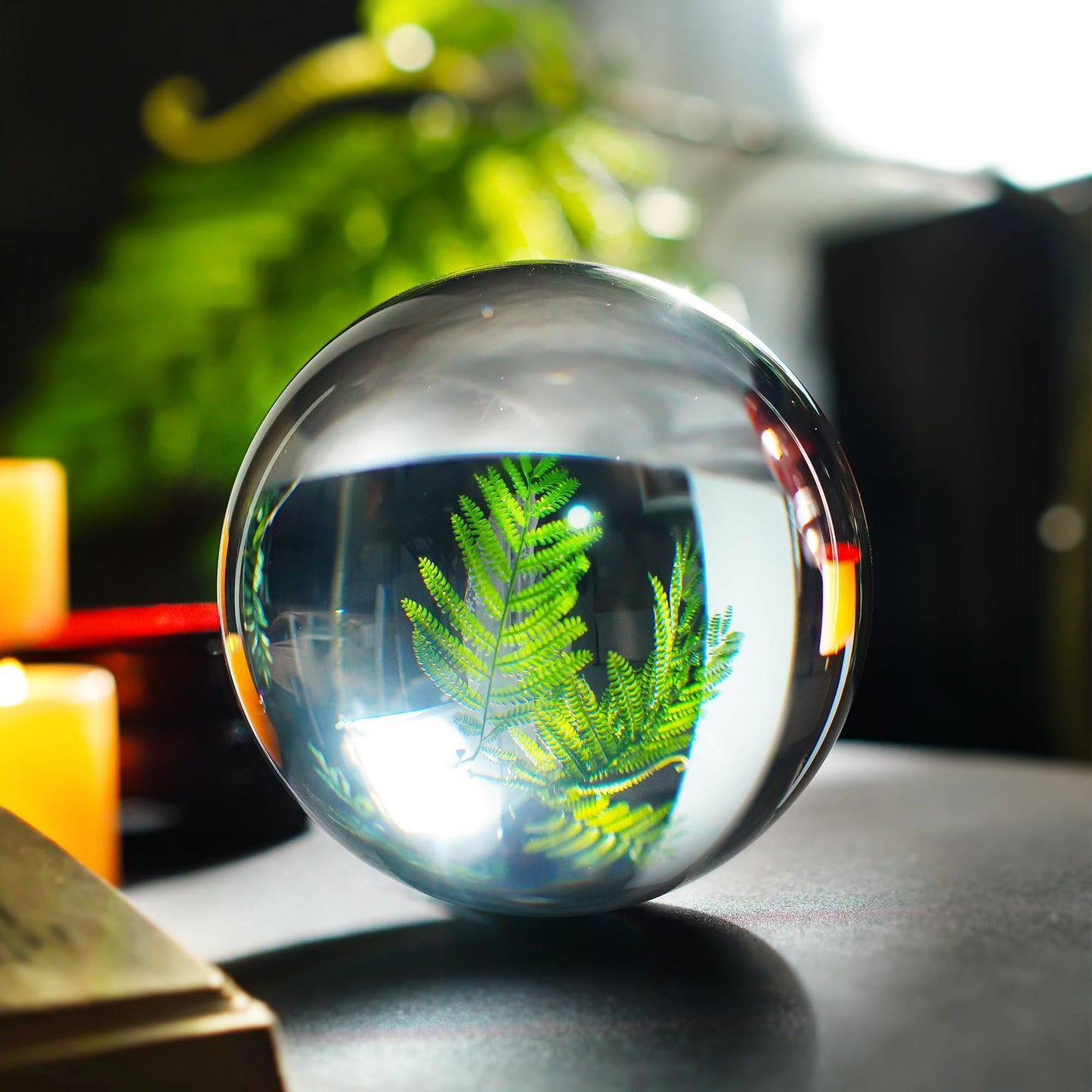 QFkris 150mm/6inch Clear Crystal Ball with Wooden Stand Fortune Teller Mystical Quartz Ball Photography Props FengShui Divination Spheres