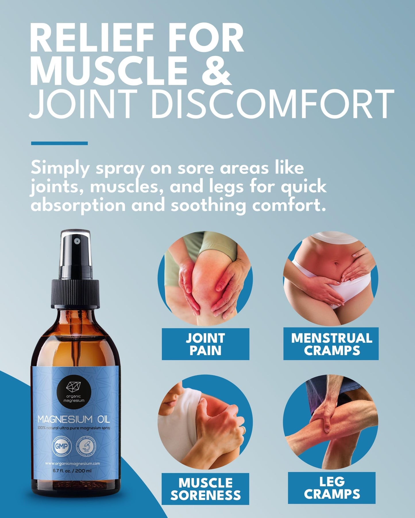 Magnesium Spray for Restless Legs, Muscle Cramps, Joints & Sleep – Topical Magnesium Oil for Feet & Body – Zechstein Source – 100% Natural & Ultra Pure – 200ml Glass Bottle