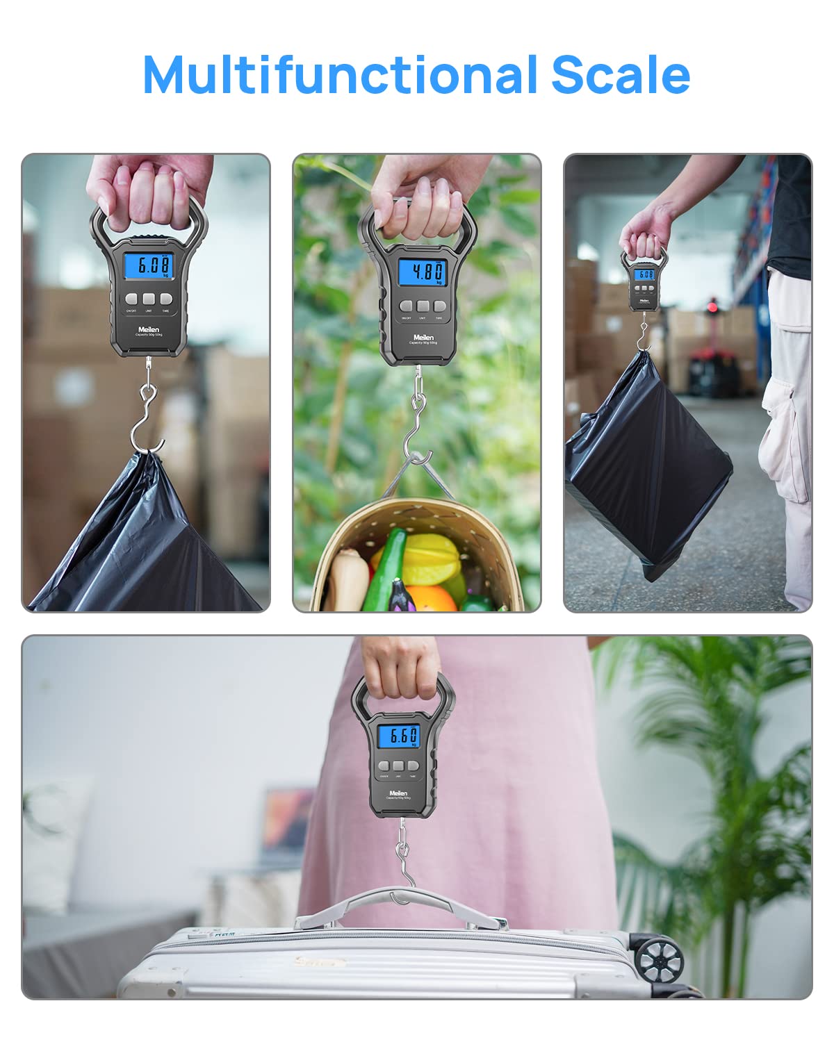 Meilen Fish Scale,110lb/50kg,Hanging Luggage Scale, Fishing Wighting Divice with Backlit LCD Display, Measuring Luggage Weight for Suitcase, Large Handle, Digital Postal Scale Fishing Gifts for Men