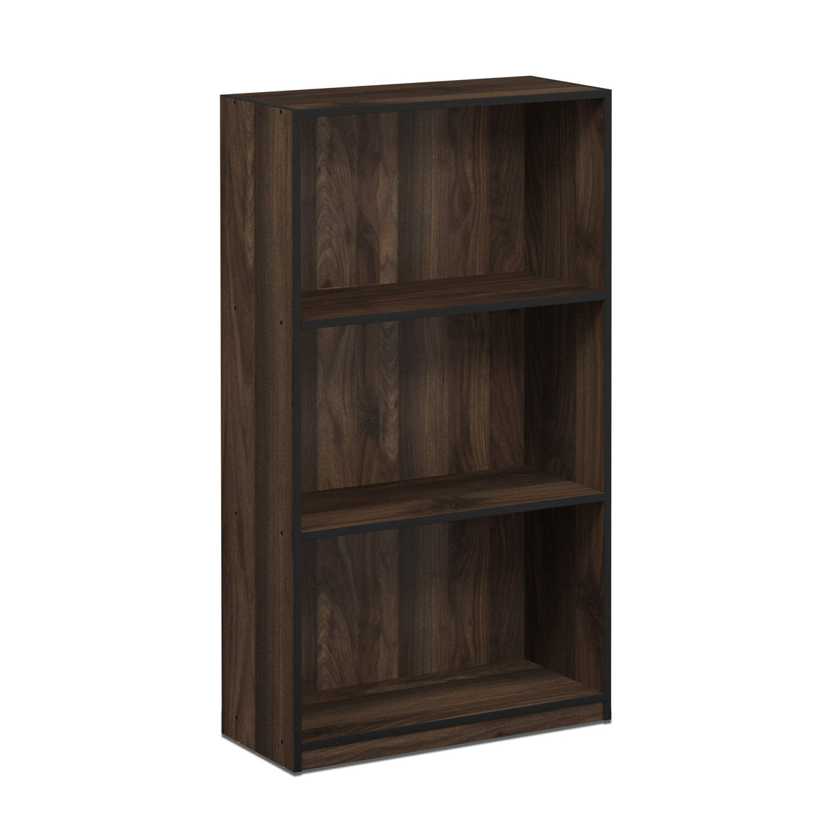 Furinno BASIC Book Shelf, 3-Tier Modern Bookshelf, Bookcase with Open Shelves, 9.3 x 21.8 x 39.5, for Living Room, Bedroom, Home Office, Columbia Walnut/Black