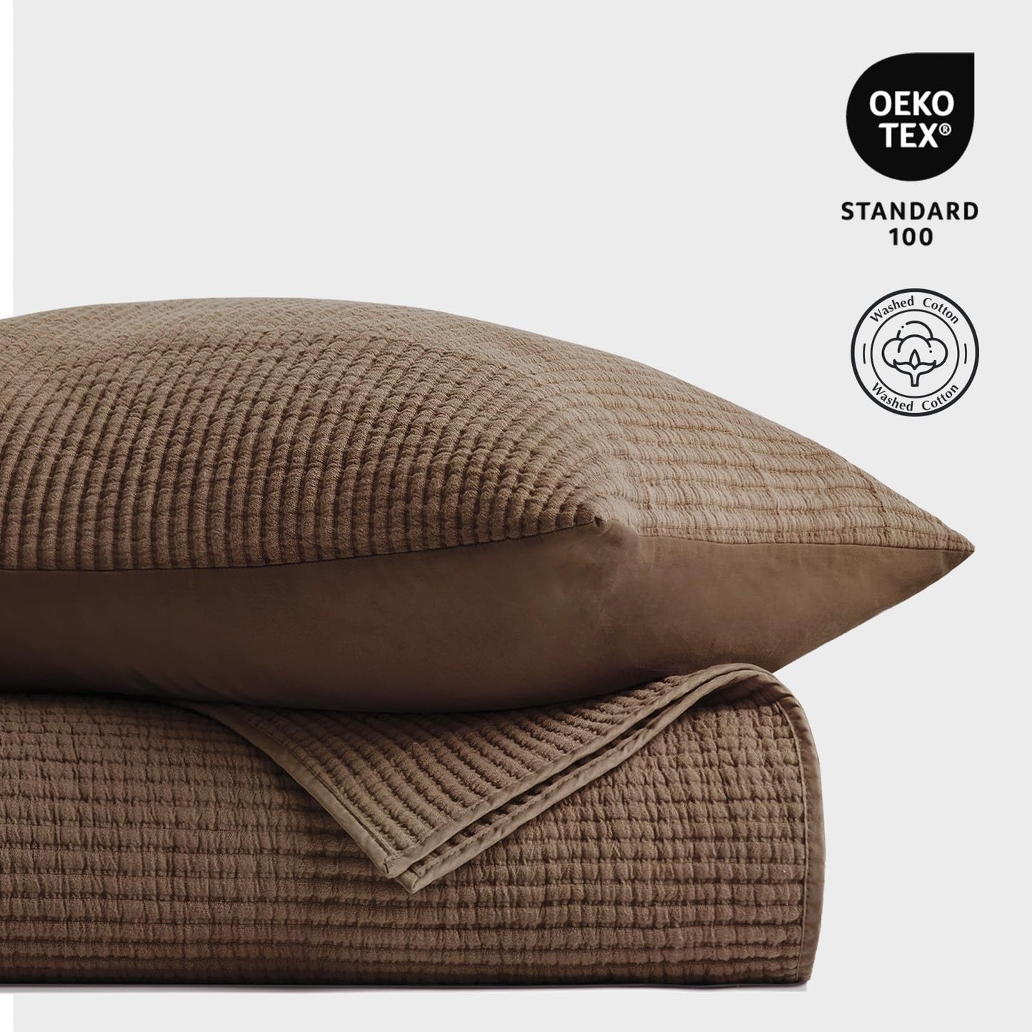 EVERGRACEHOME Cotton Coverlet Set King Size 3 Pieces, Lightweight Soft Ribbed Matelassé Bedspread Quilt Set, Cozy Oversized Quilted Bedding Set with 2 Pillow Shams for All Seasons, Sienna Brown
