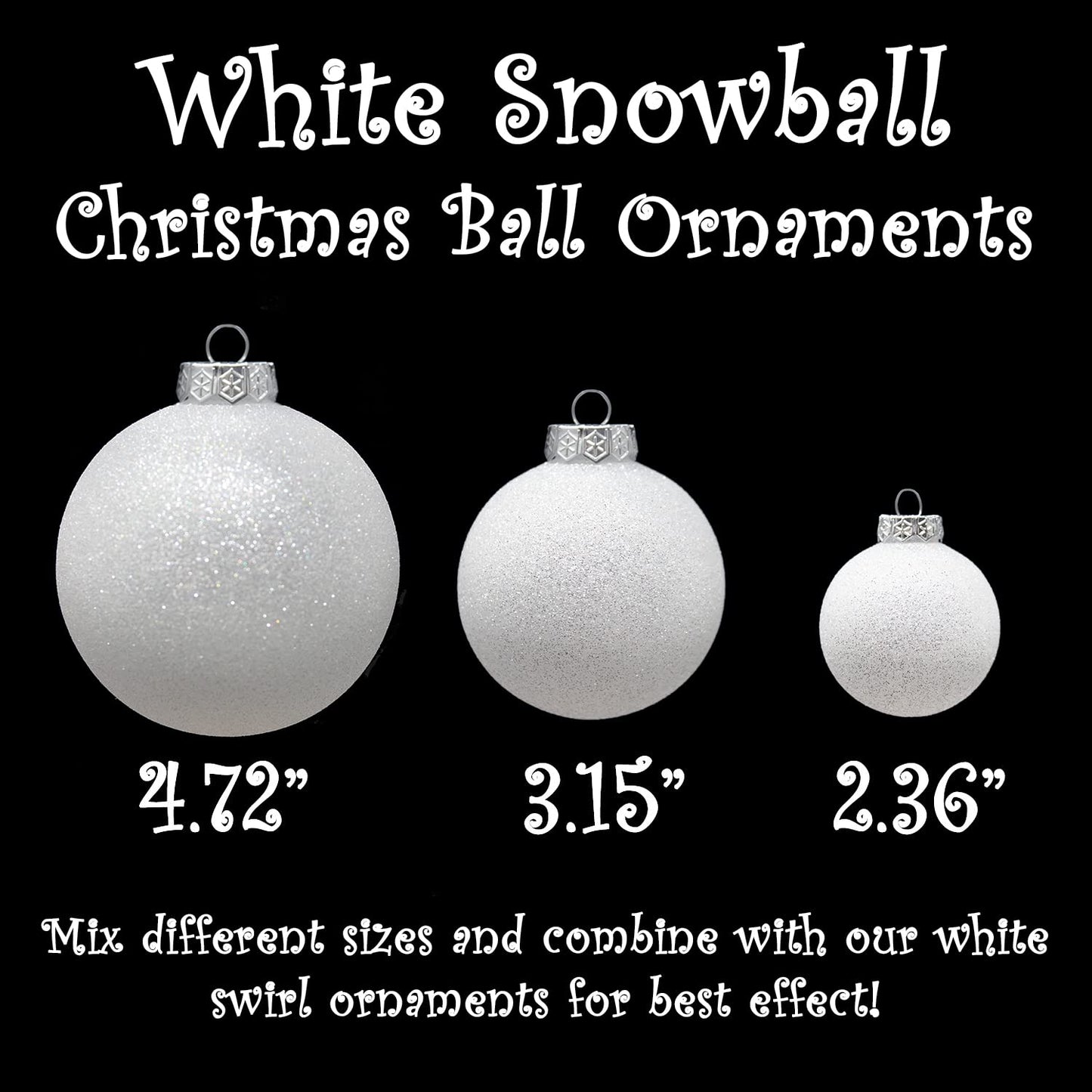 SLEETLY 28-Piece White Christmas Tree Ornaments – 12 Large 3.15” Shatterproof Glitter Snow Balls with 8 Icicles and 8 Snowflakes Set – Elegant Holiday Xmas Decorations for Farmhouse Winter Decor