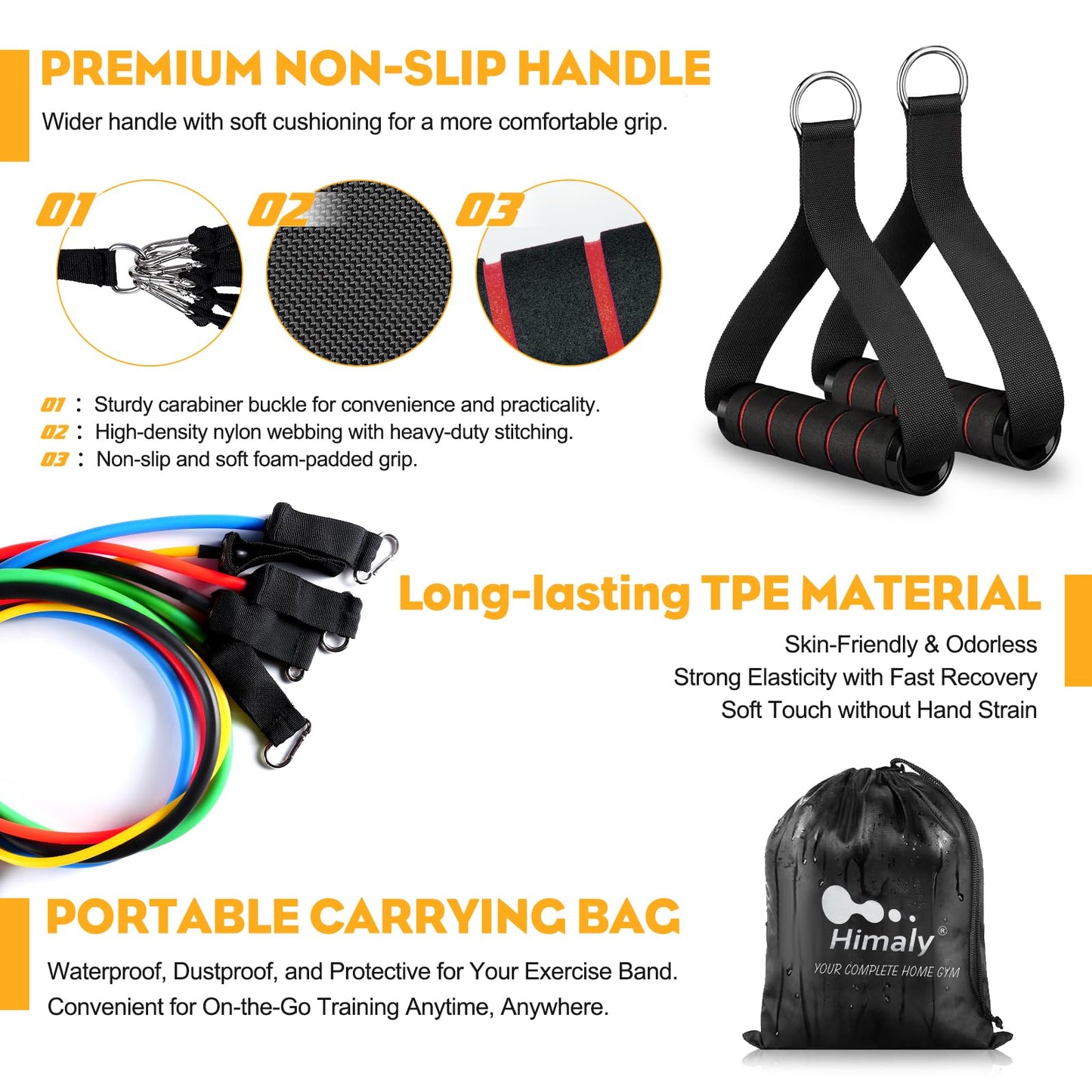 Resistance Bands Set 5pcs with Handle,Up to 150LB/68kg Strength Exercise Training Fitness Tubes Tension Bands Workout Gym Equipment Men and Women for Home Use Physical Training Cable,150 LBS
