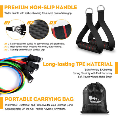 Resistance Bands Set 5pcs with Handle,Up to 150LB/68kg Strength Exercise Training Fitness Tubes Tension Bands Workout Gym Equipment Men and Women for Home Use Physical Training Cable,150 LBS