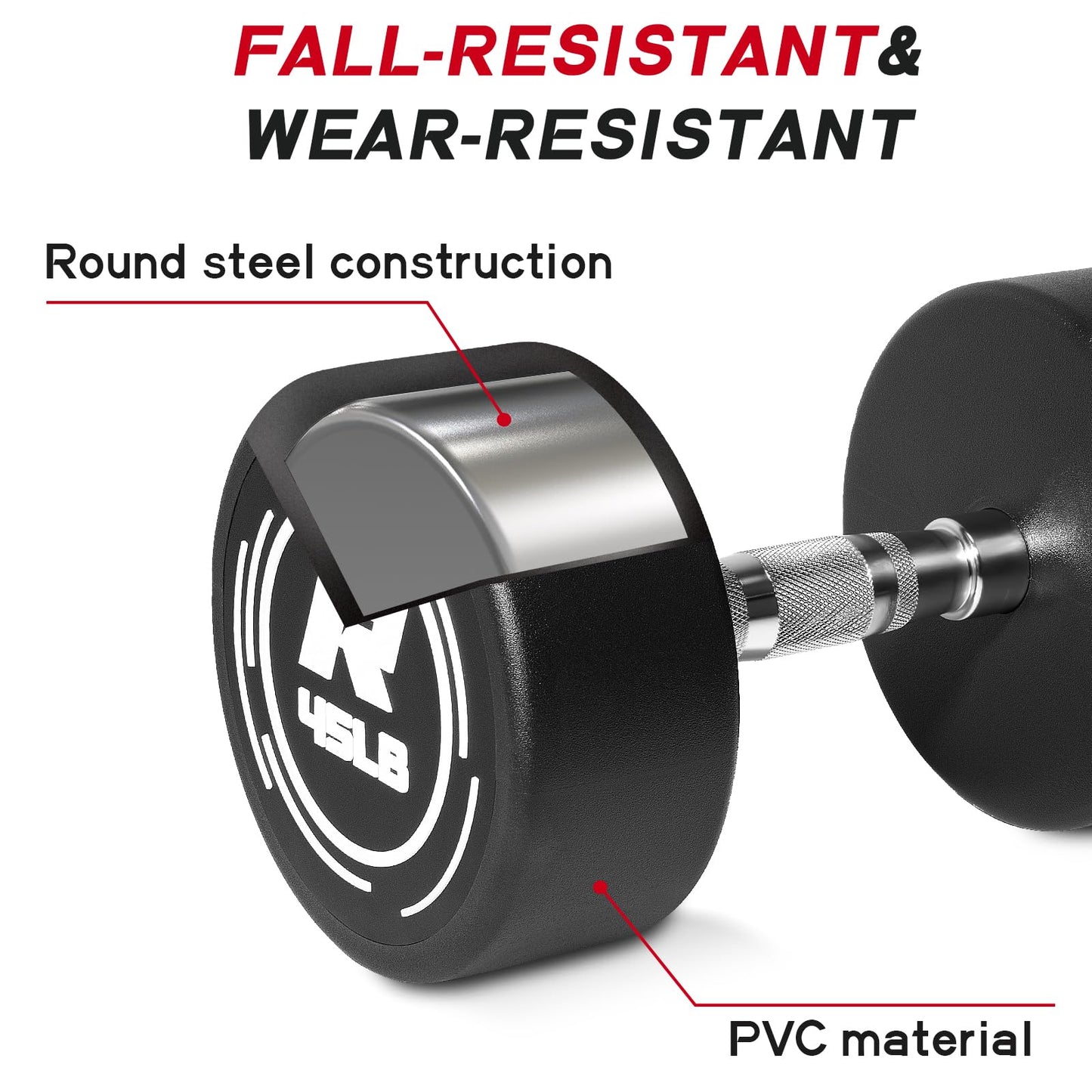 Ritfit 5-250 LBS PVC Encased Round Dumbbell sets with Knurled Handle and Optional Rack, Strength Training Equipment for Home Gym,250LB
