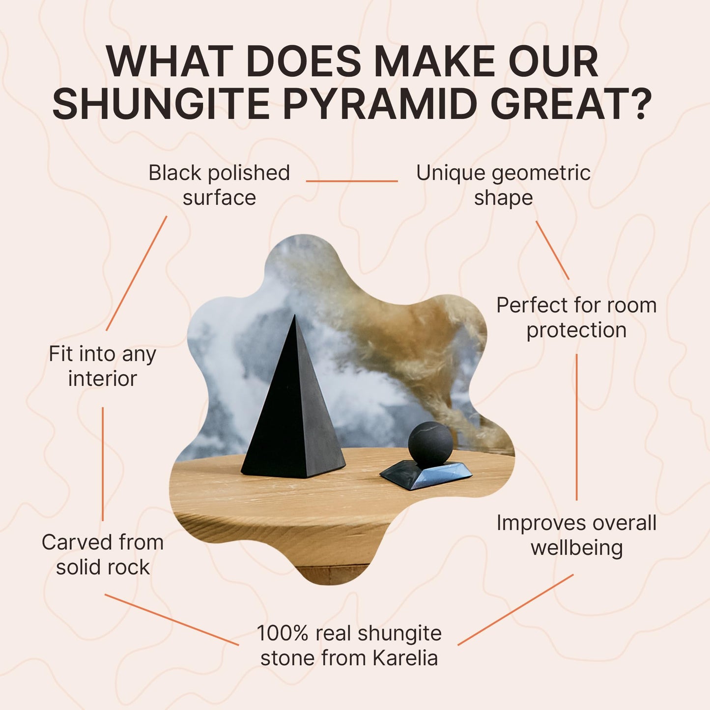 Authentic Shungite Pyramid Polished 8"(20cm), Premium Protection Crystals for House & Office, Karelian Black Stone Energy Pyramid for Root Chakra Meditation, Grounding & Negative Energy Blocker