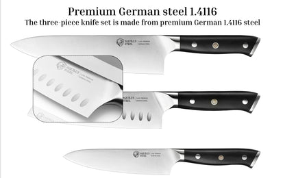 3-Piece Professional Kitchen Knife Set – Full Tang, Ultra-Sharp German 1.4116 High Carbon Stainless Steel – Forged Chef Knives with Ergonomic Ebony Wood Handles – Includes Premium Wooden Gift Box.