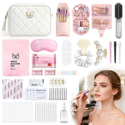 FUHSY Wedding Day Emergency Kit with 60+ Wedding Essentials Survival Set with Makeup Bag Bride Mini Emergency Kit for Womens Wedding Bridal Shower Gift Bride Bust Haves Honeymoon Essentials Travel Kit