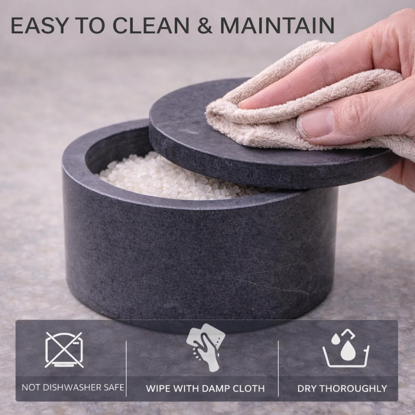 KC KULLICRAFT Unique Salt and Pepper Box Elegant Round Marble Salt Box With Lid For Salt, Spice and Herbs Storage. Perfect Container To Store. (3.5" x 2" Inches)