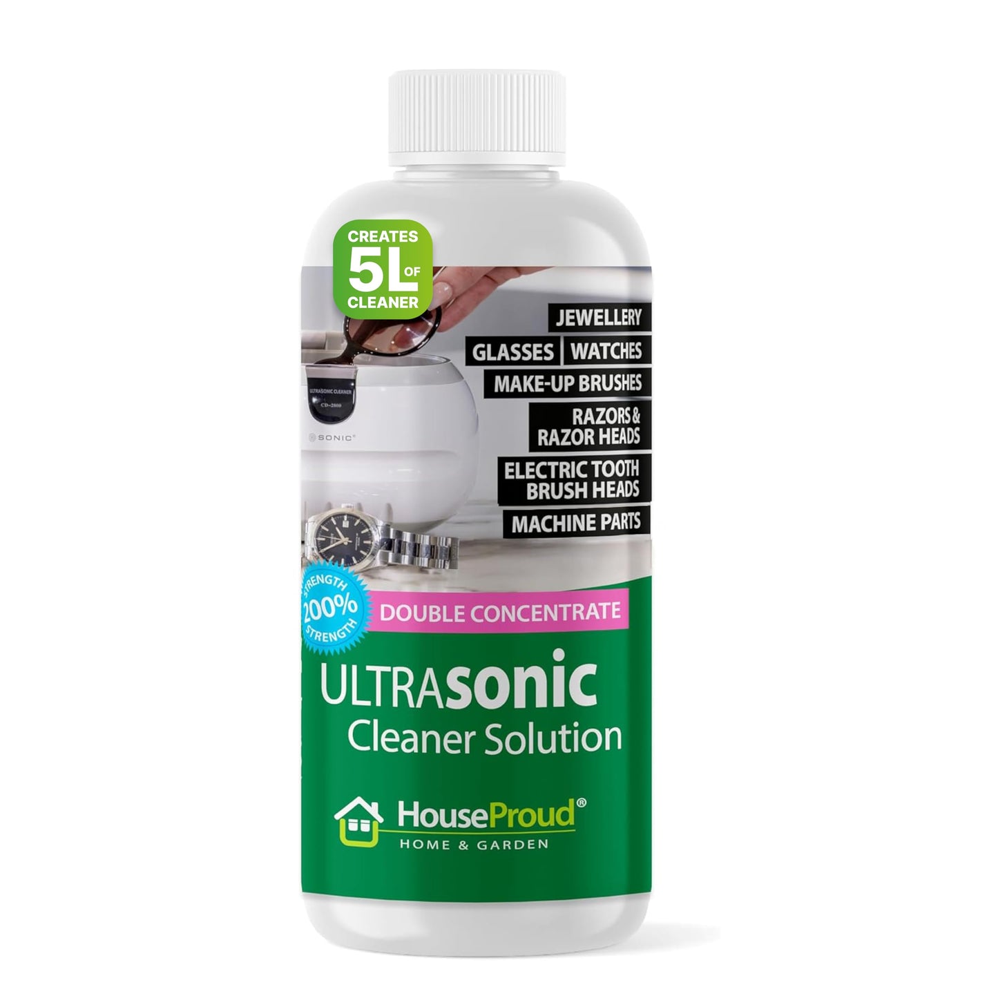 HouseProud Ultrasonic Jewellery Cleaner Fluid - Professional Gold and Silver for Jewellery - 1:20 Mix 250ml Concentrated Ultrasonic Fluid with Medical Enzymes