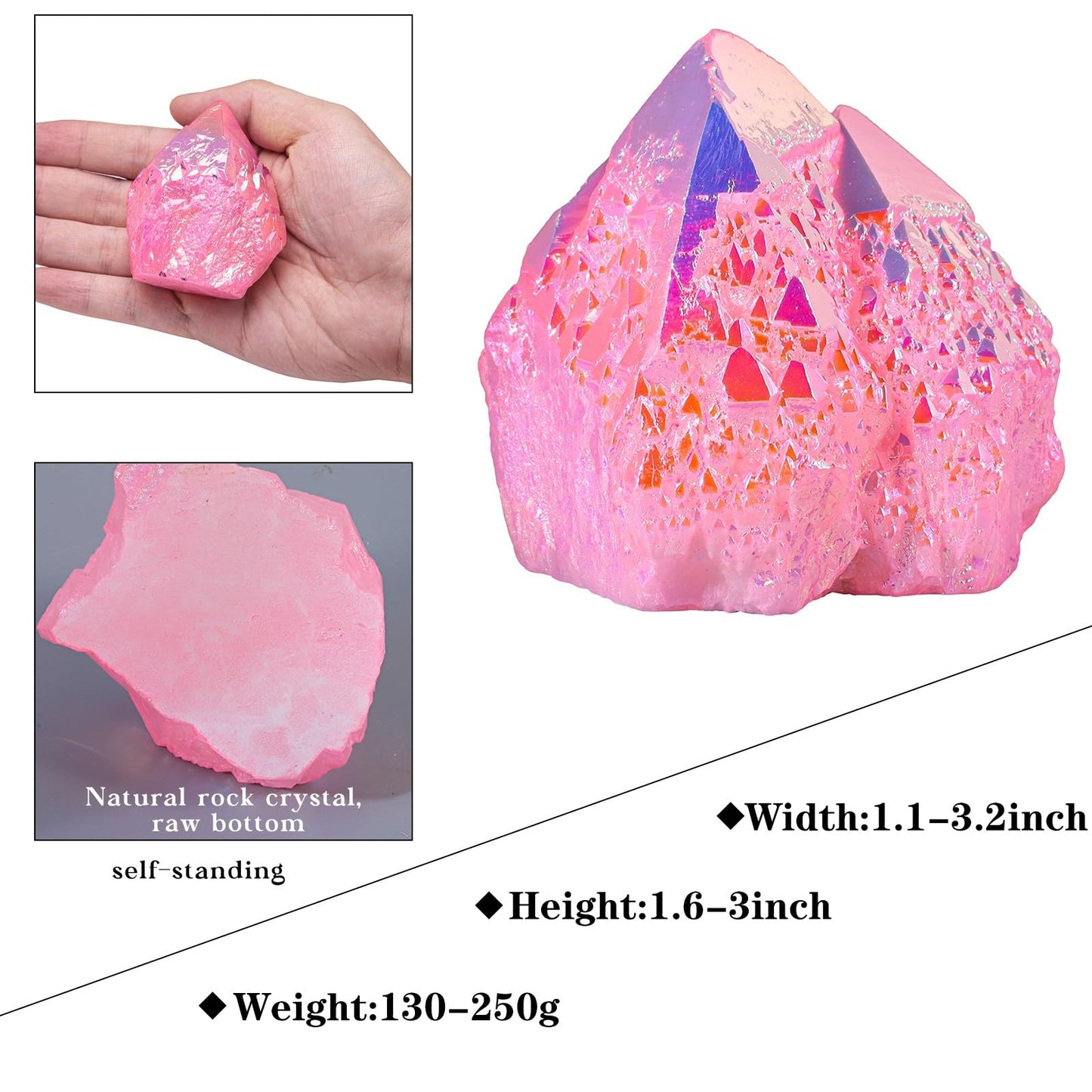 TUMBEELLUWA Titanium Coated Pink AB Crystal Cluster, Angel Aura Quartz Decorative Rock Geode Mineral Specimen for Home Shelf