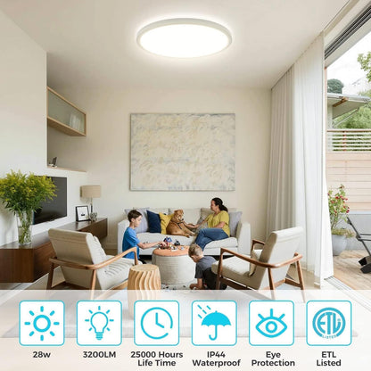 libtit 24W 33CM Bathroom Lights Ceiling,2400LM Led Flush Mount Ceiling Light, 3 Color Selectable 3000K/4500K/6000K Thin Round Ceiling Panel Light Fixture for Kitchen,Bedroom,Hallway,Office