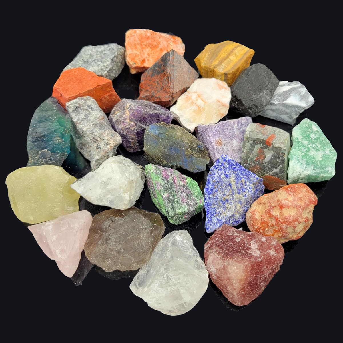 Rock & Mineral Collection Kit for Adults and Kids Natural Rocks for Tumbling Polishing Gemstone Raw Crystals Rough Stones for Wicca & Reiki (24Pcs)