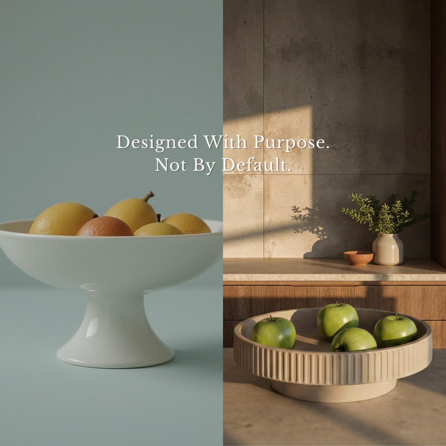 JUPTR Concrete Fruit Bowl (12") – Shallow Fluted Pedestal Decorative Centerpiece Bowl for Table, Entryway Catch-All & Modern Home Decor – Heavyweight Stone Bowl (Beige)