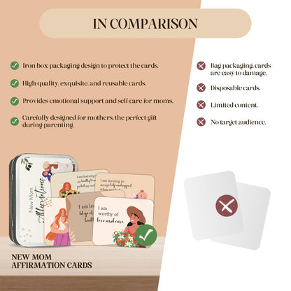 45 PCS New Mom Affirmation Cards for Postpartum - Mothers Day Gifts - New Mom Essentials Gifts with Empowering Messages - Postpartum Affirmation Cards with Wooden Stand & Metal Box for Mothers Day